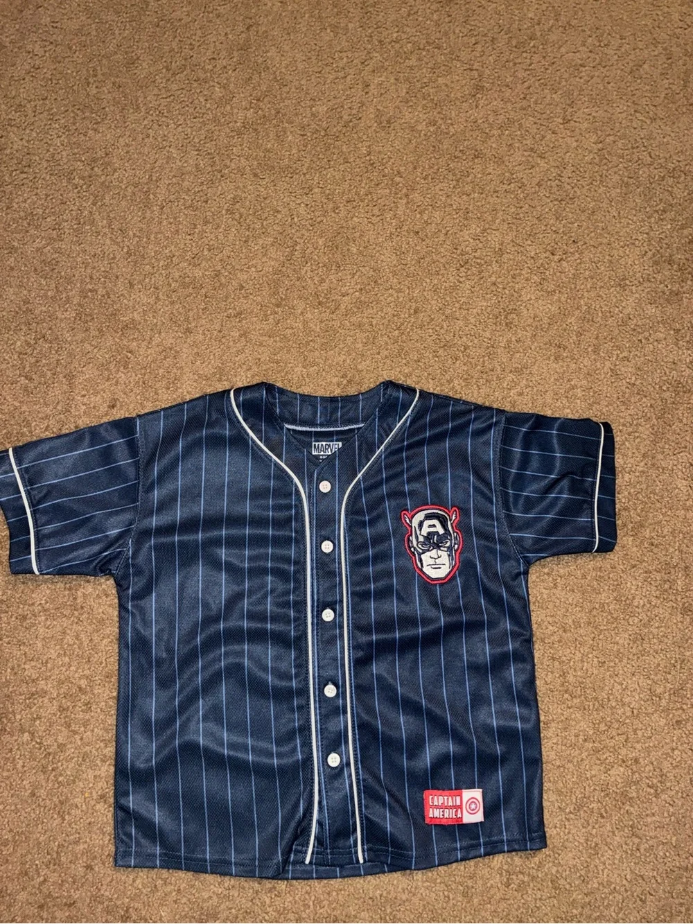 Marvel Boys Navy Pinstripe Captain America Button-Front Shirt